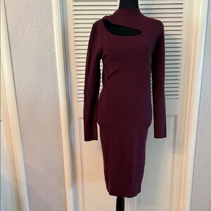 Long Sleeve Burgundy Cutout Bodycon Dress